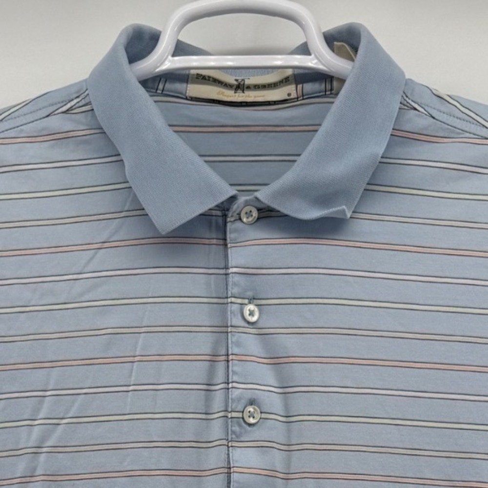 Fairway & Greene Mens L Blue Striped Mercerized Cotton Polo St Andrews Golf Club